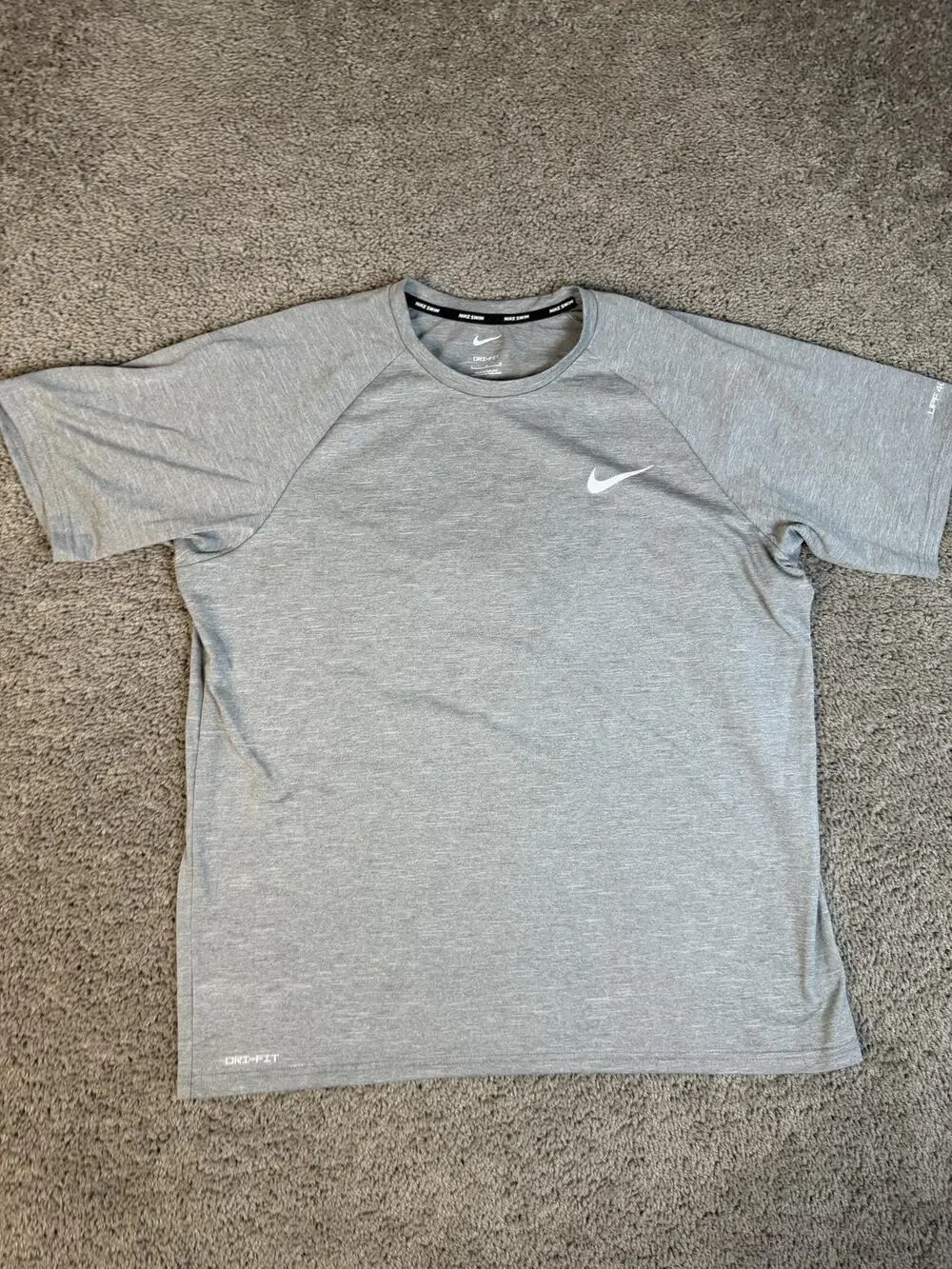 Nike Rash Guard Mens L Gray Swim Short Sleeve Dri-FIT Quick Dry Breathable